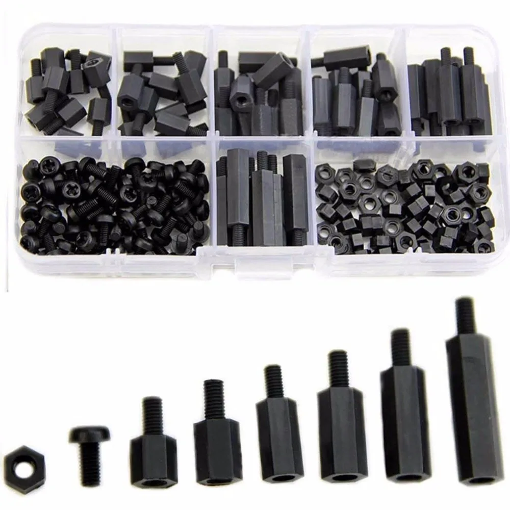 

180pcs Black Standoff Spacers Male Female Screw M3 Nylon Hex Screws Nuts for Electronics Motherboard Fixed Spacing Screw