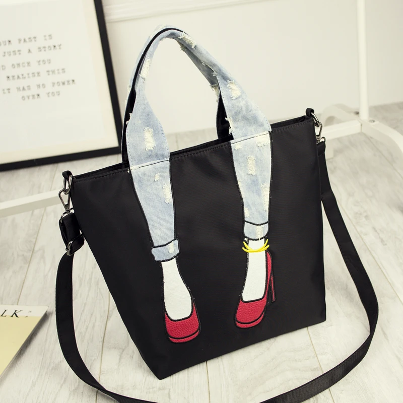 

Hot Waterproof Oxford Cloth Women Shoulder Bag Fashion Denim Patchwork Handbags Ladies Crossbody Bags Beauty Jeans with Hole