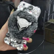 Luxury fox head Bling Warm Soft Beaver Rabbit Fur Hair phone cases for SAMSUNG S5 S6 S6E S7E S8P N4 N5 protective phone hot sale