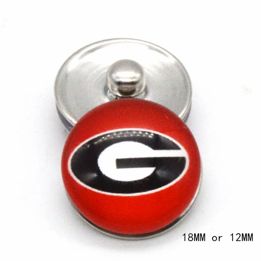 

University of Georgia NCAA Sport Glass Snap Buttons 18mm 12mm Fit Snaps Snaps Bracelet&Bangle Men women DIY Snap Jewelry NE1240