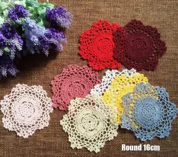 

Vintage Round Lace cotton placemat Drink cup coaster mug kitchen dining table place mat cloth Crochet tea coffee doily party pad