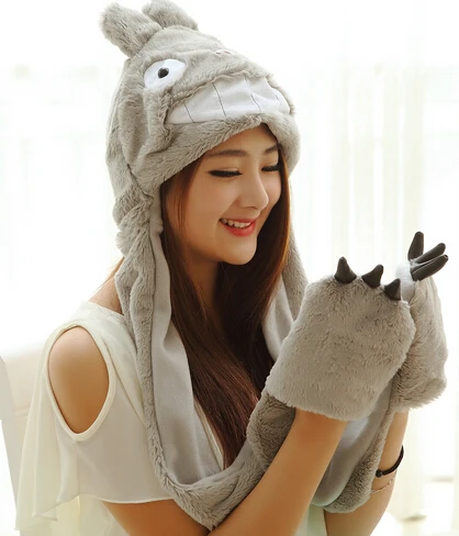 

Christmas warm plush scarf 1pc 200cm cartoon anime totoro sweet hat coral fleece creative gloves girl women gift