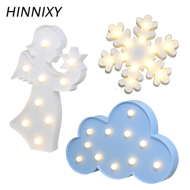

Hinnixy LED 3D Night Lights Cute Snowflake Shape Star Blue Moon Cloud White Angel Girl Bedside Desk NIght Lamp Home Decoration