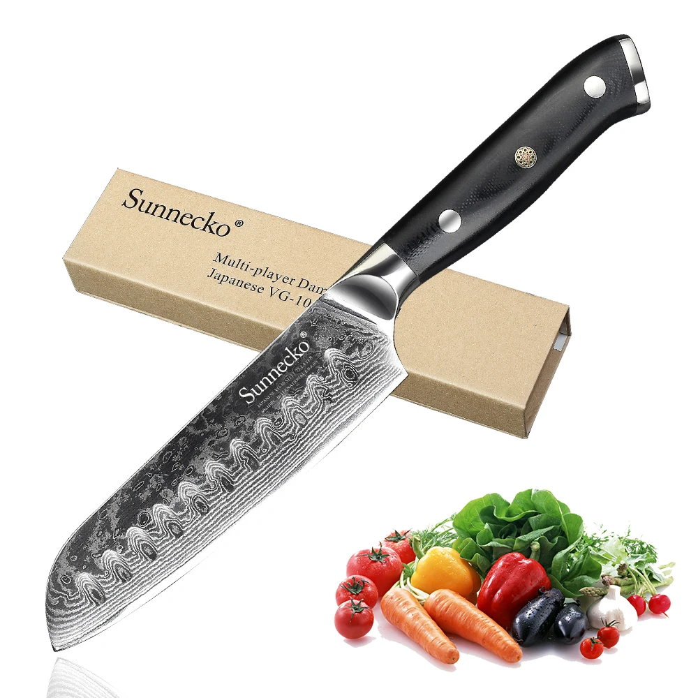

SUNNECKO 5" Santoku Knife Kitchen Knives 73 Layers Japanese Damascus VG10 Steel Razor Sharp G10 Handle Slicing Fruit Meat Cutter