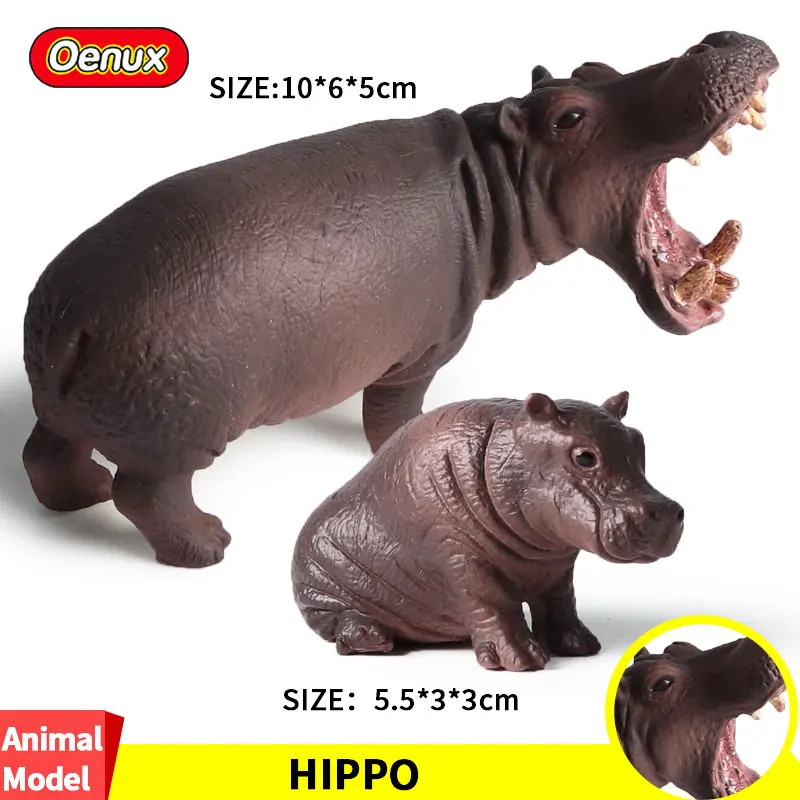 

Oenux 2pcs/set Original Genuine Wild Animals Hippo With Different Posture Figurines Education High Quality Safety Model Toys