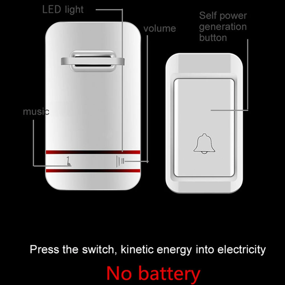 Дверной звонок домашний ЕС беспроводной дверной звонок светодиодный светильник нет необходимости батарея самогенерируемое электричество Водонепроницаемая Кнопка дверной звонок удобный
