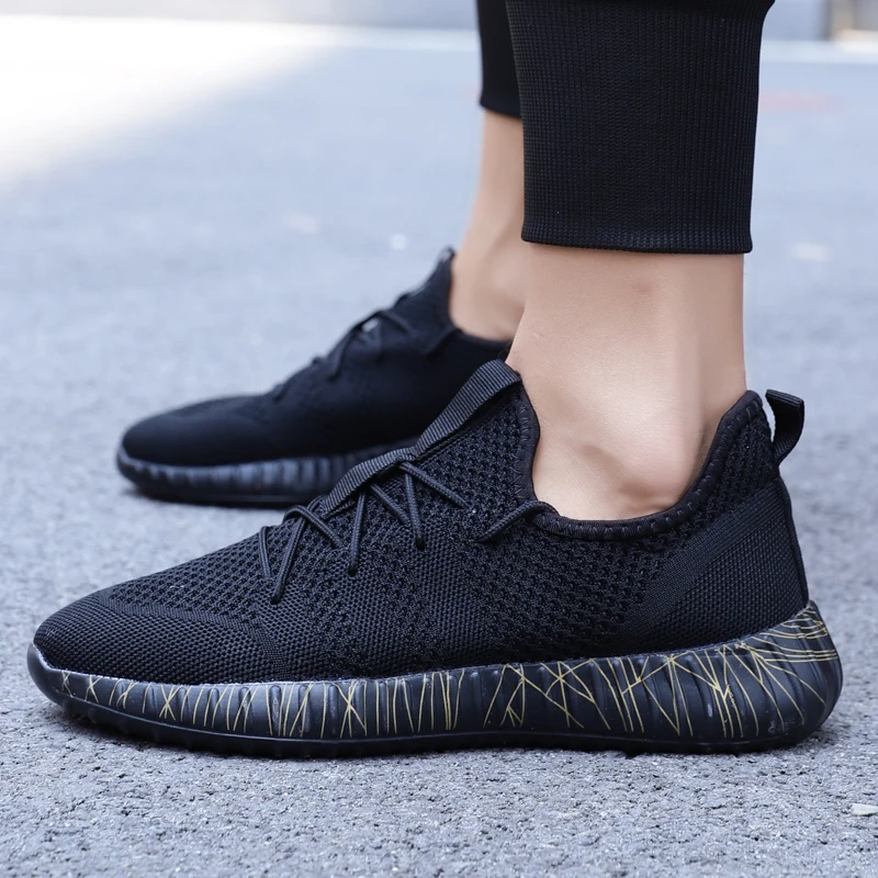 

2019 Summer Men's knit Mesh Sneakers Casual Shoes Breathable Man Big Size Lightweight Lace up Running Shoes For Men 38-46