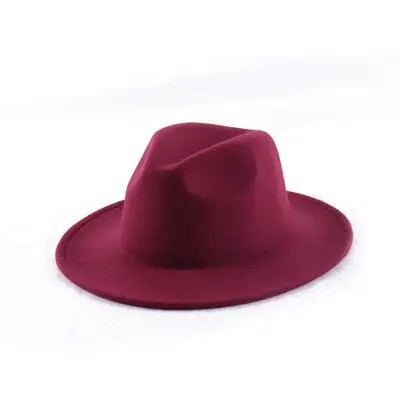 Осенне-зимняя женская фетровая шляпа Fedoras большой край шляпы для женщин британский стиль винтажные церковные шляпы женские плоские шляпы Fedoras - Цвет: Red wine