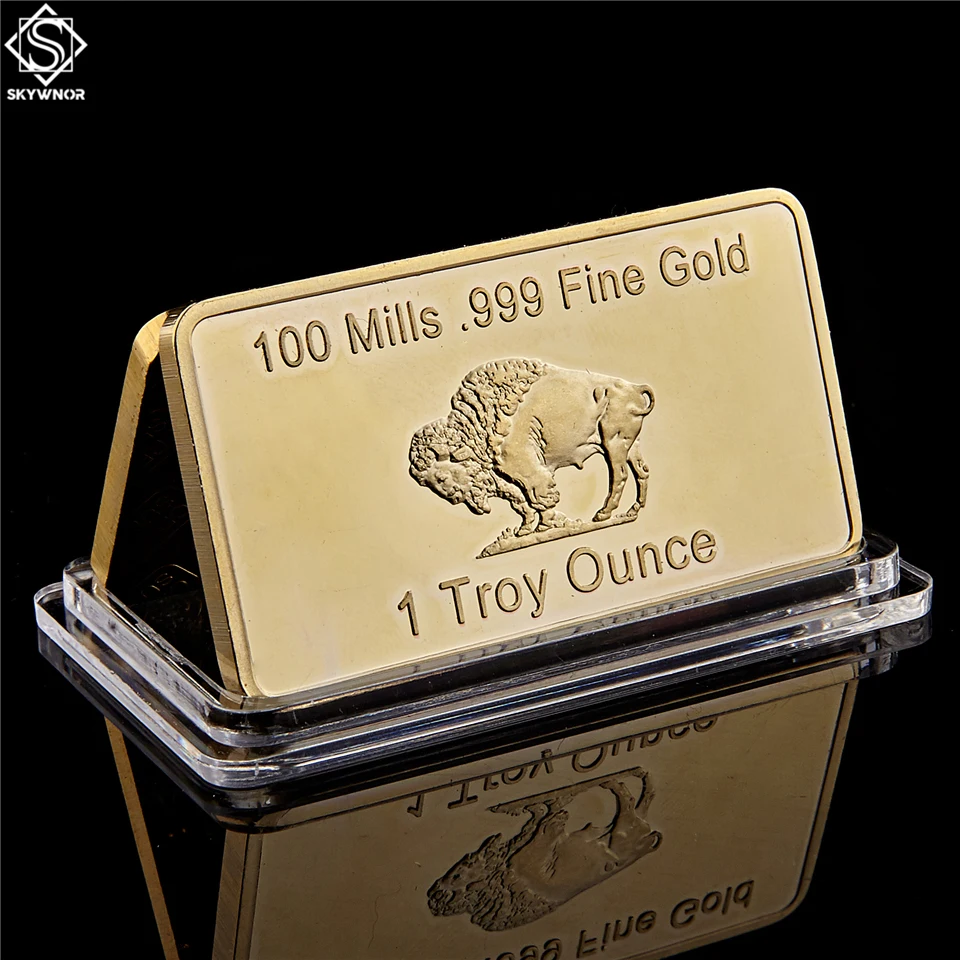 Gold Plated Bullion Beauty Bar United States Of America 1 Troy Ounce Replica Gold Clad Buffalo Bar