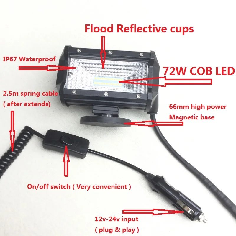 12 В/24 В прикуриватель вкл/выкл переключатель 8 м пружинный кабель светодиодный автомобильный поисковый спасательный магнит фары внедорожный Светодиодный прожектор дальнего света