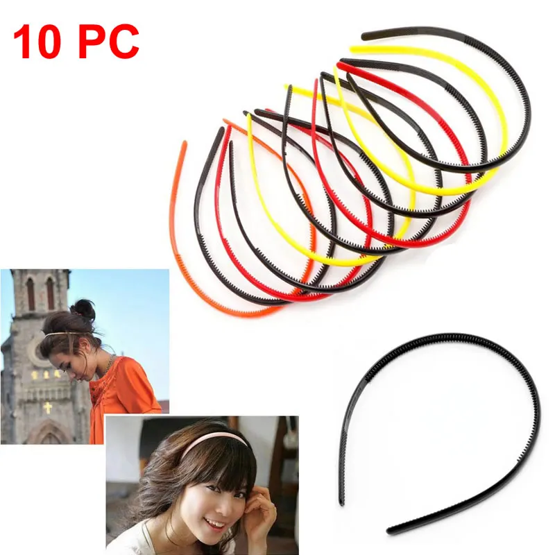

10pcs 4mm Plastic Candy Colors Teeth Headbands Skinny Thin Hair Band W715