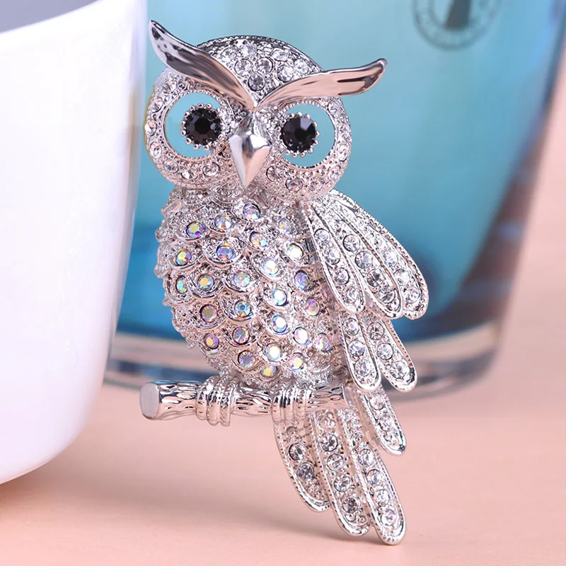 Madrry Alloy Metal Big Owl Brooches For Women Men Rhinestone Vintage Bouquet Hijab Pin Scarf Buckle Clips femininos Broches