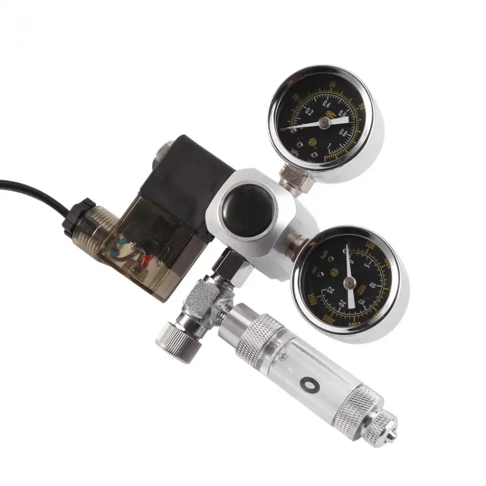 

Aquarium System Dual Gauge CO2 Pressure Regulator Aquarium CO2 Regulator with Check Valve Bubble Counter magnetic Solenoid Valve