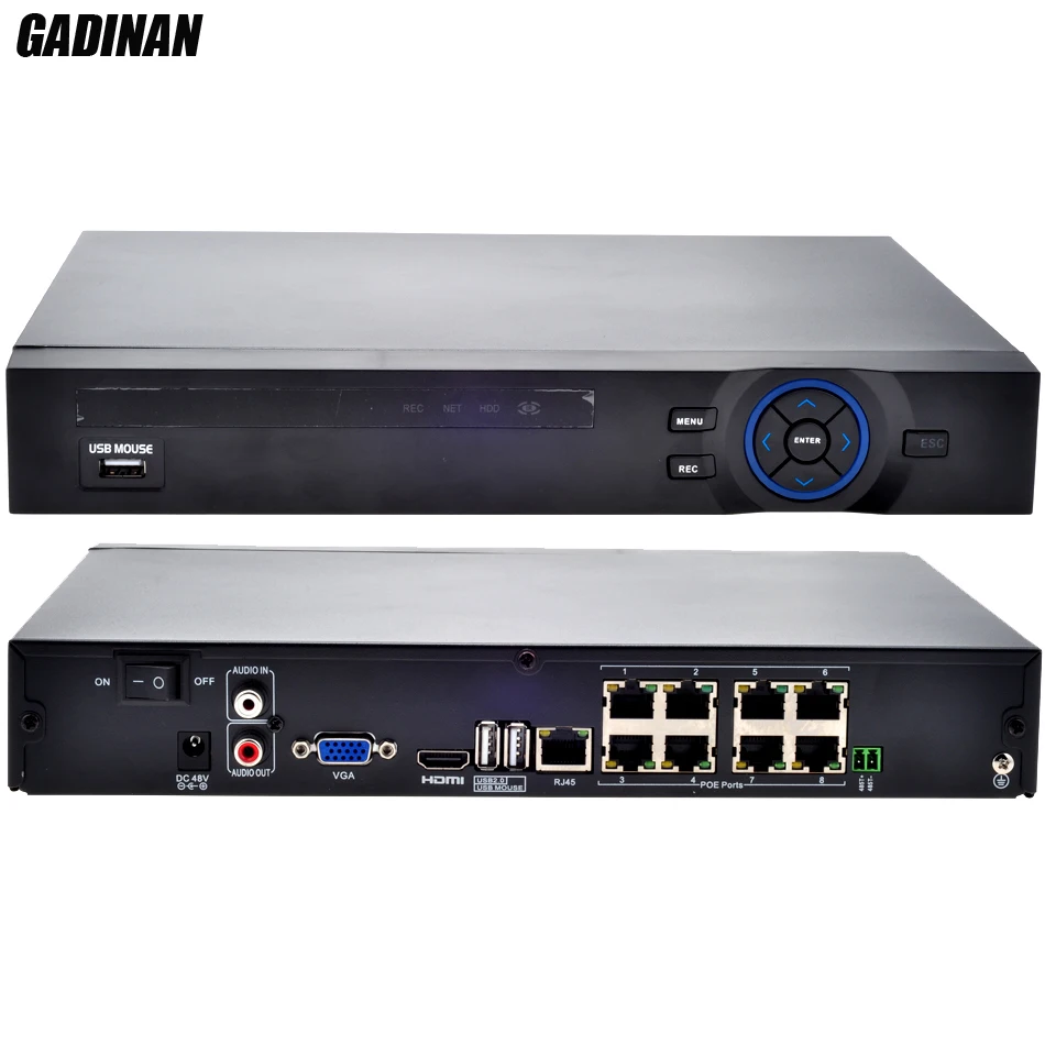 GADINAN 8CH 48V POE NVR 1080P 3MP Video Recorder P2P H.264 Onvif Network 8 Channel Hi3535 802.3af Wifi 3G Surveillance POE NVR