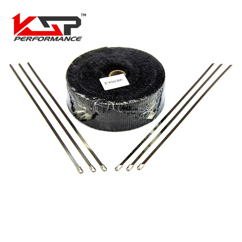 Kingsun Exhaust Pipe Tape Header Thermal Wrap 2" X 50' Black With Ties