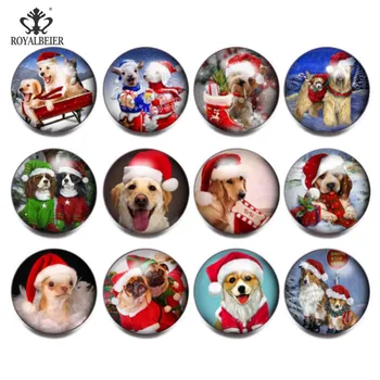 

Royalbeier 12pcs/lot Christmas Glass Charms 18mm Snap Button Jewelry Bracelet Santa Claus Cute Animal Christmas Hat Snap Button