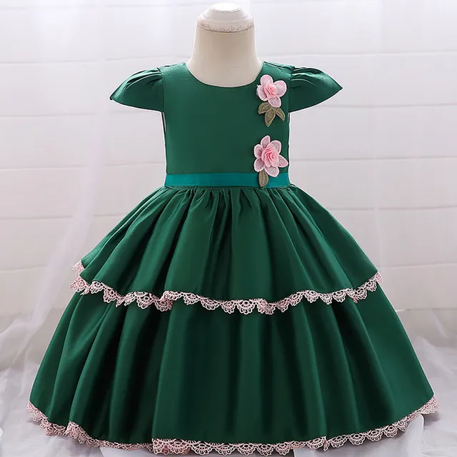 Green Kids Dresses for Girls Cotton Newborn Baby Girl Summer Clothes