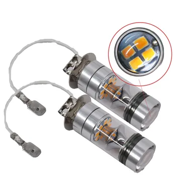 

2x H3 100W High Power 2835 20SMD LED Amber Yellow Fog Driving DRL Light Bulbs