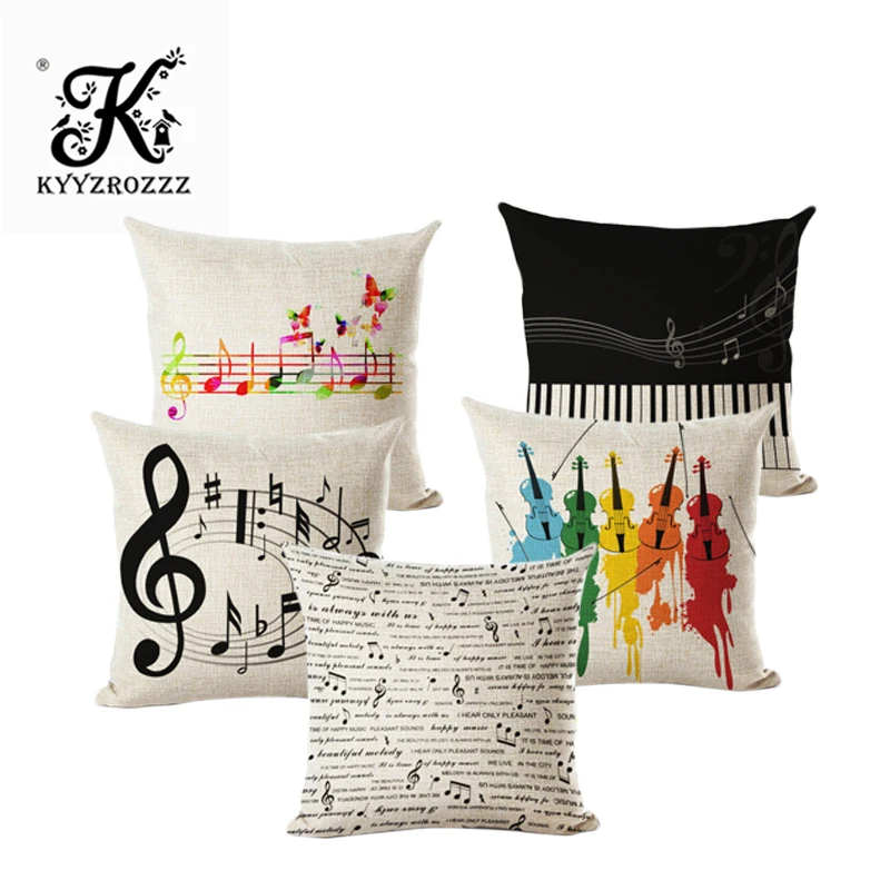 

Retro Note Cushion Cover Cotton Linen Creative Vintage Musical Notes Decorative Pillowcase Piano Pillow Case For Sofa Cover