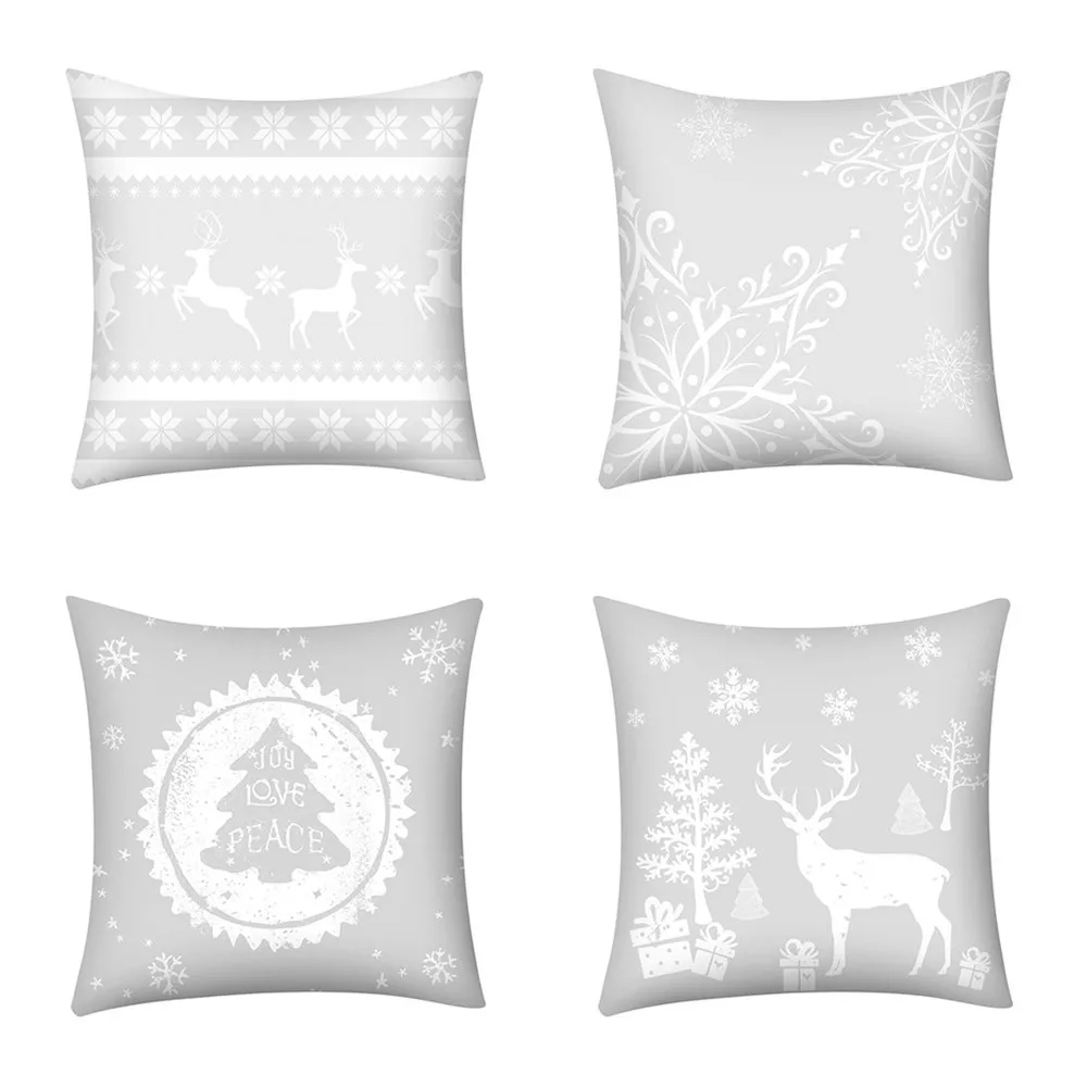 

ISHOWTIENDA 4Pcs/set Print Pillow Case Polyester Sofa Car Cushion Cover Home Decor printed square white Cushion cover
