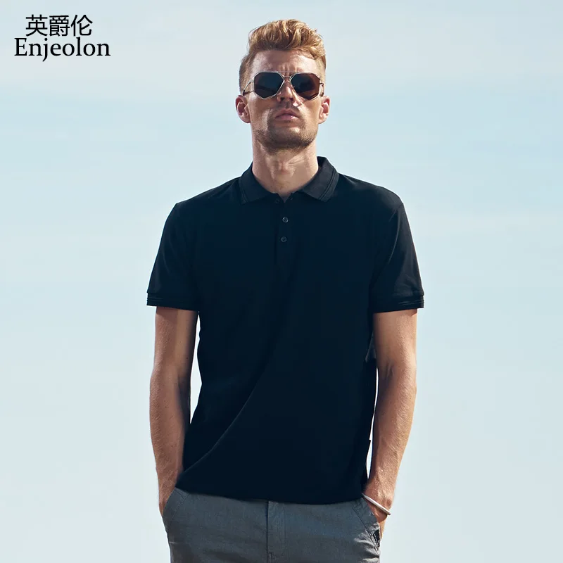 

Enjeolon brand Men casual short sleeve polo Shirts men England style solid black Clothing for men Tops Tee T8953