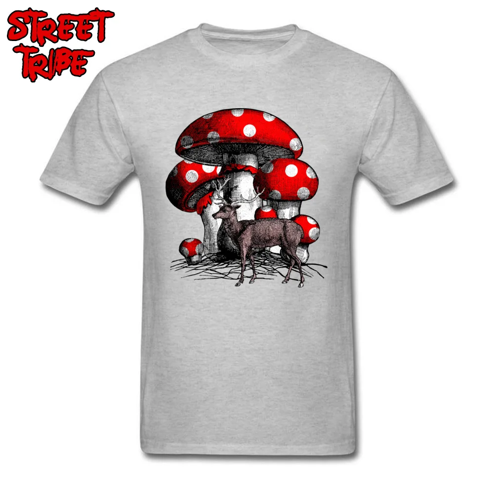 Coupons Mens T Shirts Deer and the Giant Mushroom Simple Style T Shirt 100% Cotton Short Sleeve cosie Tee-Shirts Round Neck Deer and the Giant Mushroom grey