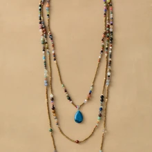 Массивное ожерелье, новинка, натуральные камни, бисер, Teardop, подвеска, 3 слоя, ожерелье в богемном стиле, цепочка, ожерелье s, Прямая поставка