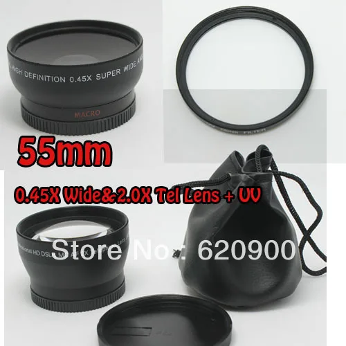 100% ГАРАНТИЯ 55 ММ 0.45X ШИРОКОУГОЛЬНЫЙ + 2.0X Телеобъектив UV Фильтр для Nikon canon sony pentax