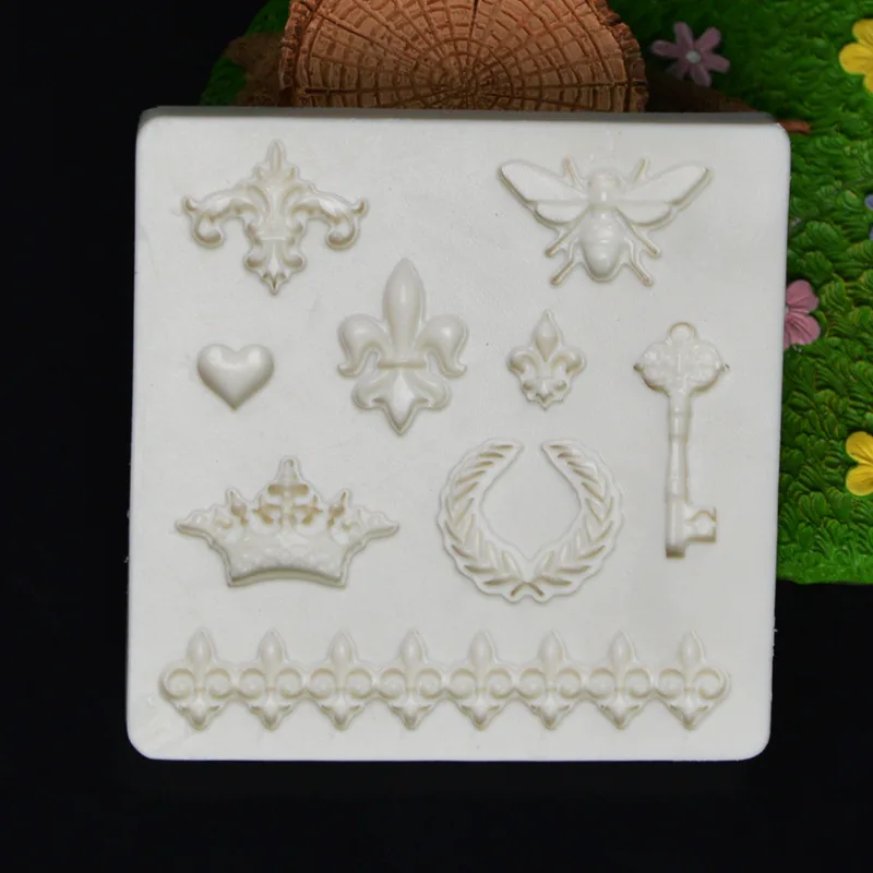 

Bee Key Crown Decorative Pattern Shape Silicone Mold Cake Decoration Fondant Cake 3D Mold Soap Mold Food Grade H513