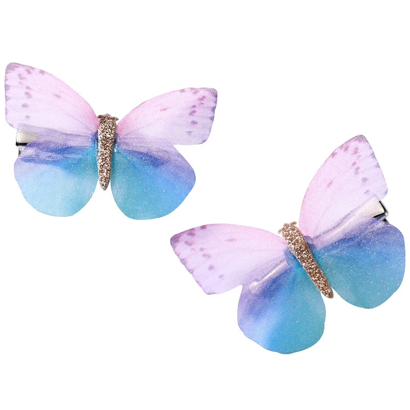 Seaside Colorful Graceful Crystal Dream Butterfly Girls Wedding Girls Candy Color Cartoon Hairpin Hair Clips 2PCS 9 Colors