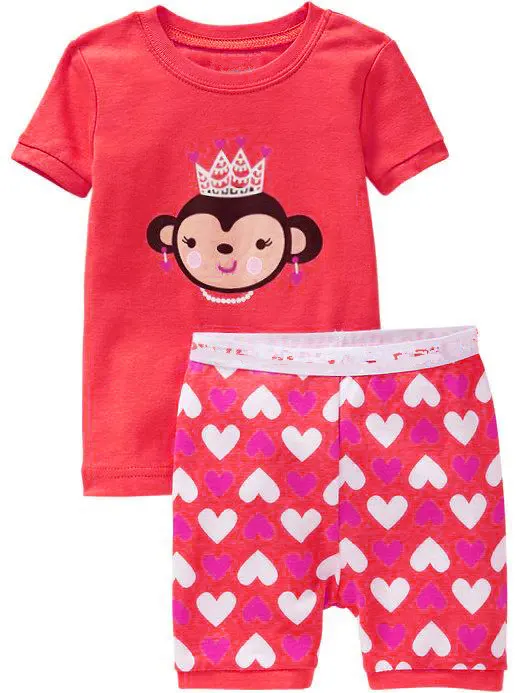 PS221, обезьяна, 1 компл. летние детские пижамы для девочек, с коротким рукавом комплекты одежды для сна для От 2 до 7 лет, хлопок - Цвет: Monkey