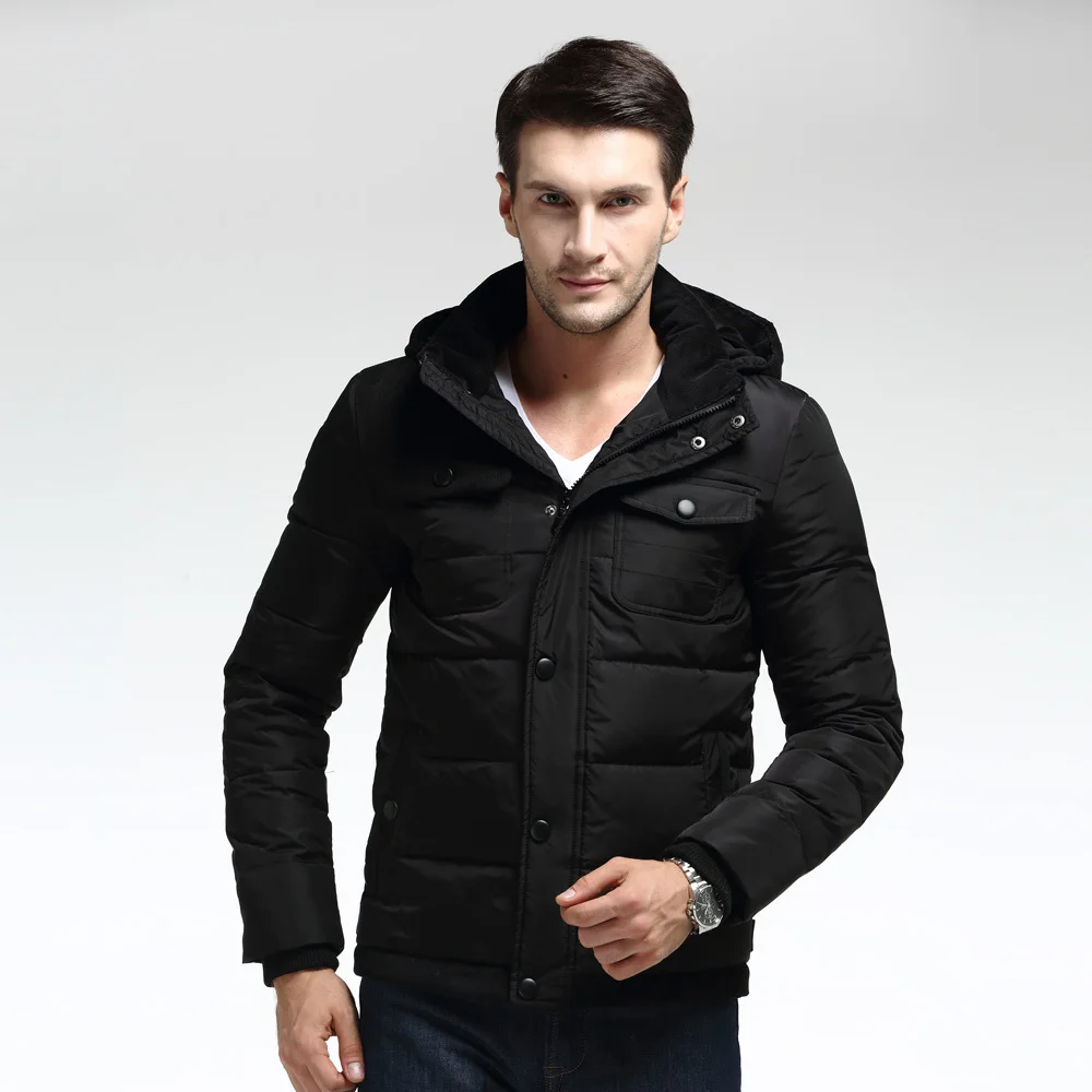 На весну и зиму для мужчин пуховое пальто модные пуховики Черный Хаки плюс размеры M-3XL толстые теплые пальто - Цвет: Черный