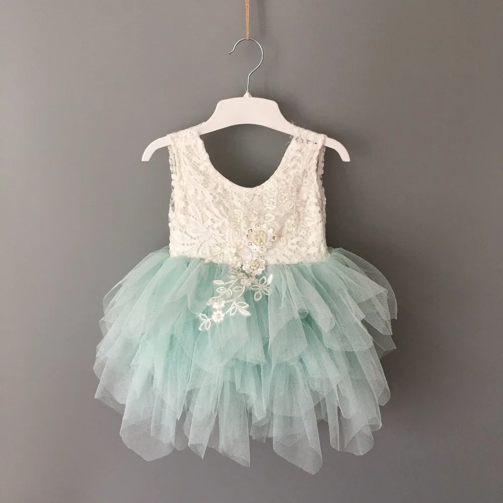 Прямая поставка; кружевное платье-пачка с цветами для маленьких девочек; детское нарядное свадебное платье принцессы с цветами для детей 1-6 лет - Цвет: lime green