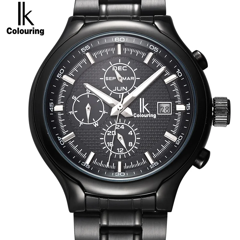 

IK Colouring Brand Mechanical Hand Wind clock Nail Scale Hollow Back Cover Luminous Hardlex Full Steel Business Men's watch