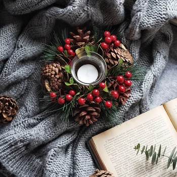 

Christmas Pine Needle Branch Candlestick Ring American Rural Home Window Decoration Export Handicraft