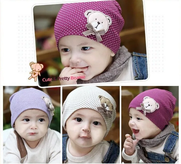 send random 2013 New cute bear baby cap Kids hats Cotton Beanie Infant