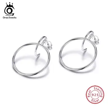 

ORSA JEWELS 925 Sterling Silver Stud Earrings For Women Big Hoop Circle Round Earings Silver 925 Jewelry Fashion Brincos OVSE06