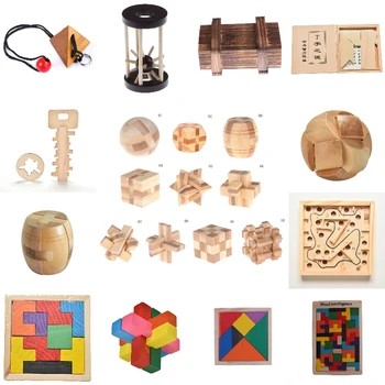 

New Design IQ Brain Teaser Kong Ming Lock 3D Wooden Interlocking Burr Puzzles Game Toy Small Size For Adults Kids