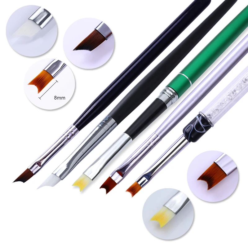 

1Pc Acrylic French Tip Brush Silver Handle Half Moon Shape Manicure Painting Drawing Pen Nail Art Tool