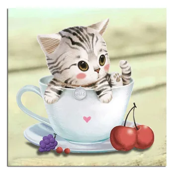 

Cup kitten 25x25cm Full diamond cross stitch kits decorative variety of Beautiful pictures so you have a unique home decor