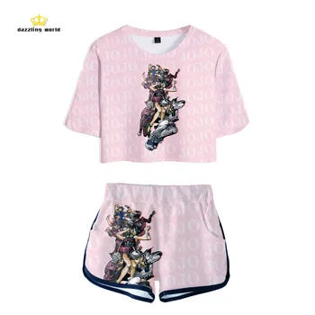

JOJO Anime shorts set 3d hip hop Women 2 Piece Set Basic Fashion cool Street Summer Personality t shirt & shorts Sport plus size