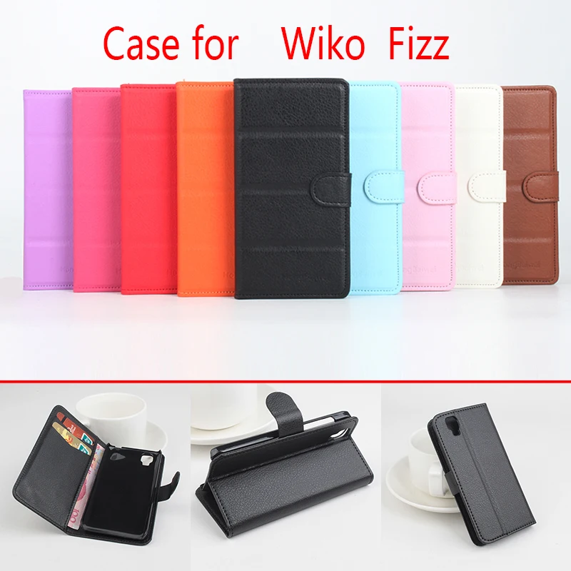 

For Wiko Fizz Phone Case Folio Flip Pure Color Lichee Pattern PU Leather Wallet Case Cover Cash/Card Slots