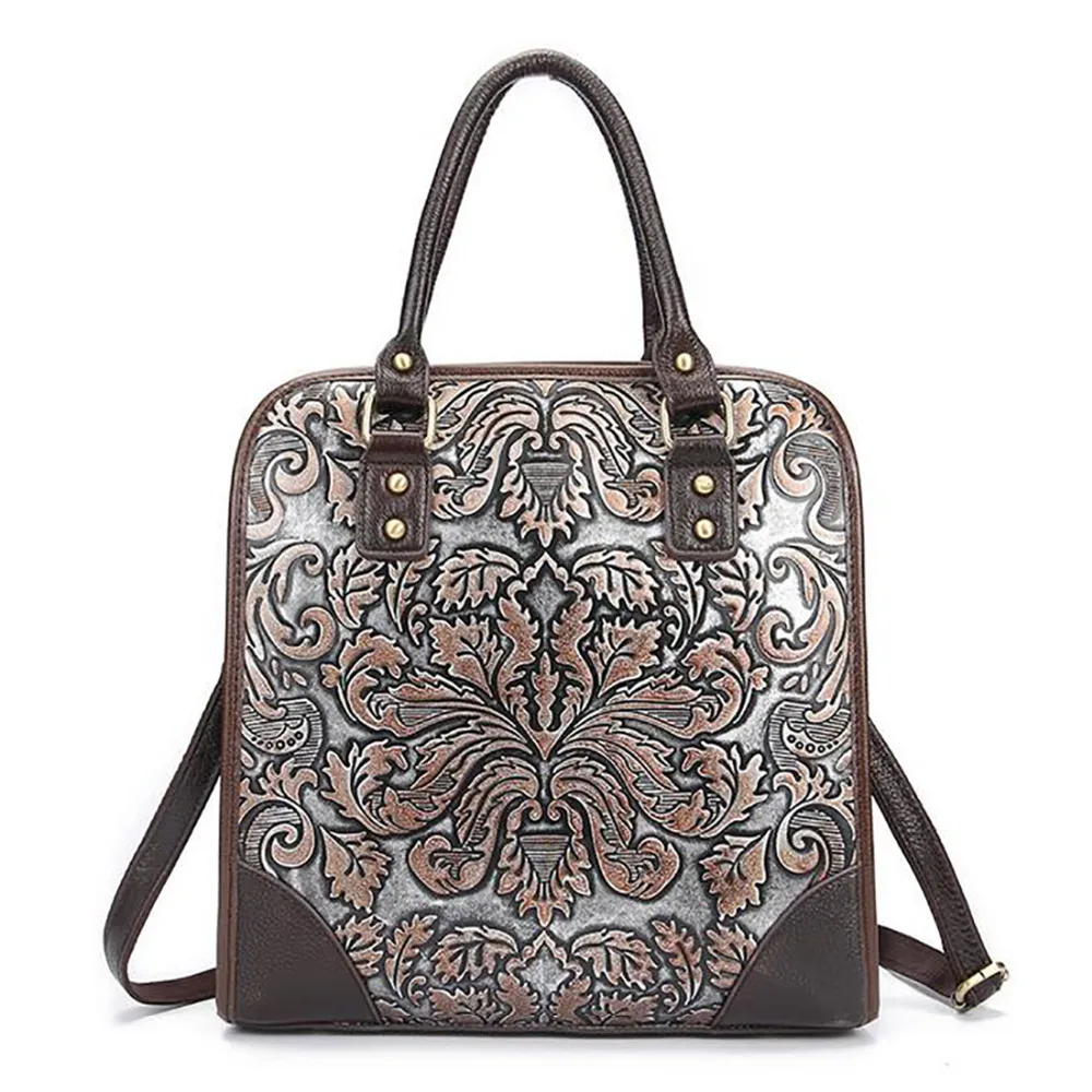 

Vintage Trend Women Genuine Leather Tote Bag Casual Crossbody Messenger Shoulder Bags Famous Brand Embossed Cowhide Handbag New