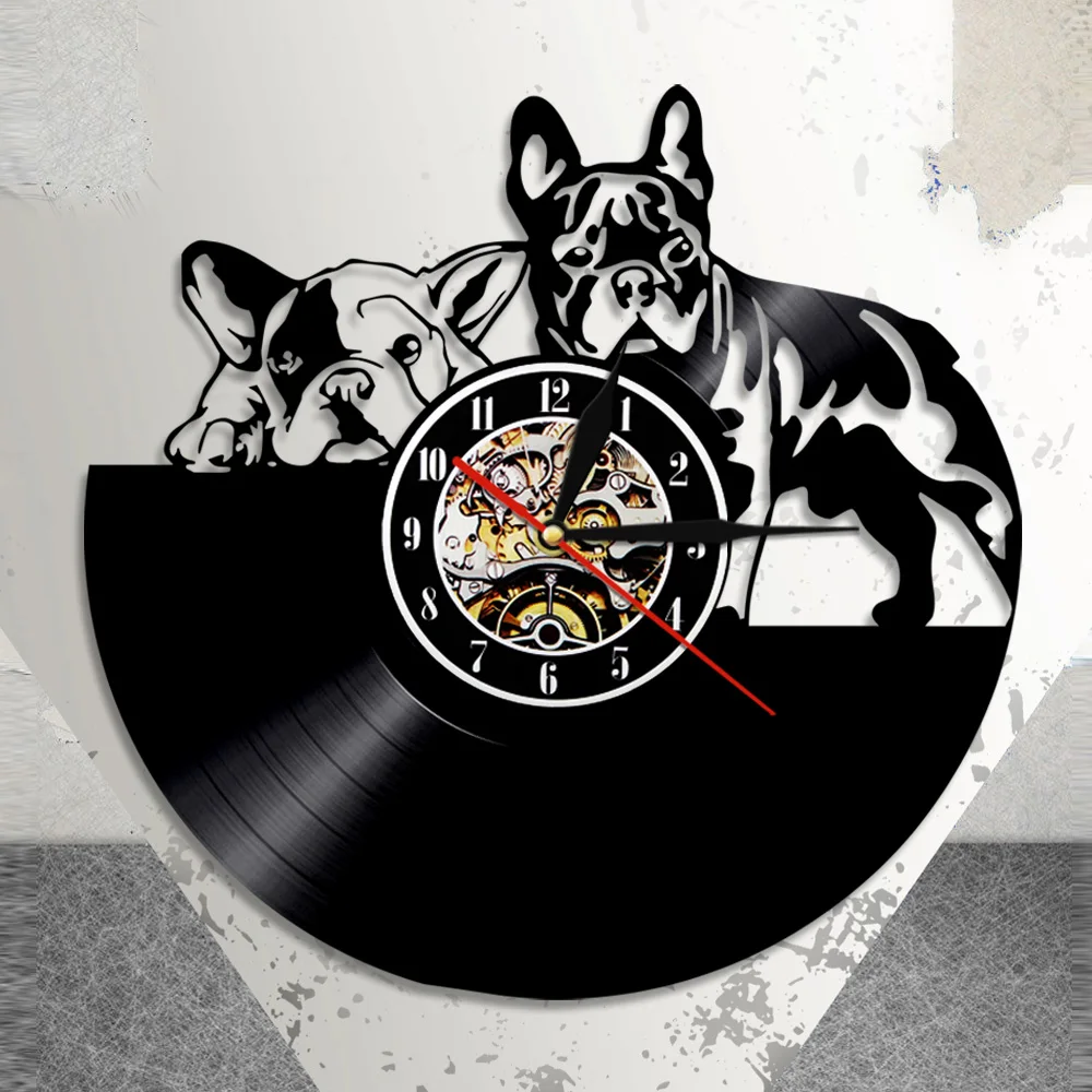 1 шт. Sad Dogs силуэт Виниловая пластинка настенные часы Французский бульдог LP атмосферная лампа светодиодный подсветка подарок для любителя собак