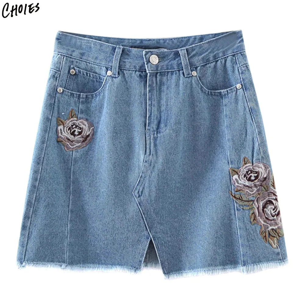high slit denim skirt
