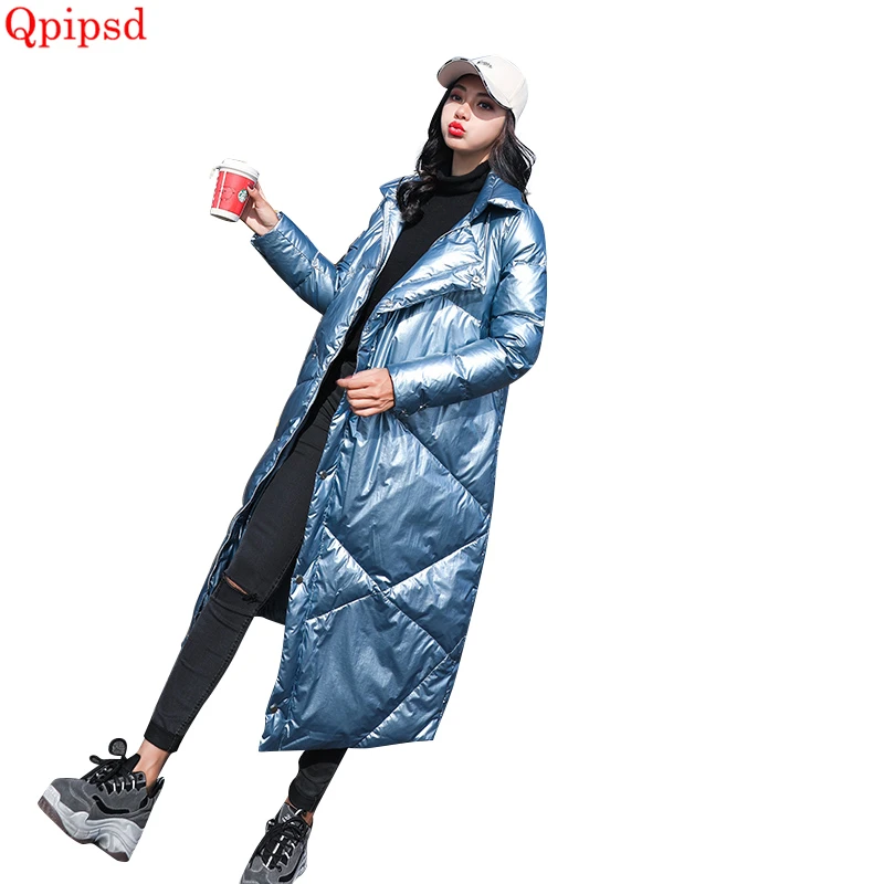 Chaud Parkas Femmes Lumineux Down Hiver Tempérament Vestes Bas light Blue Navy Manteaux Pardessus Blue Visage 2018 Vers Le Long Manteau Gray silver Dames Femme Blanc Slim PaqZxn8