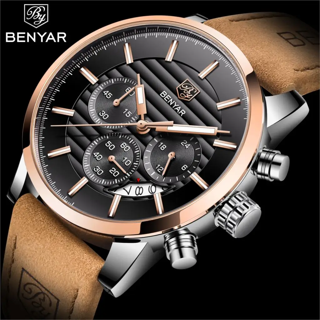 

BENYAR Top Brand Sport Chronograph Mens Watches Luxury Functional Quartz Watches Reloj Hombre Male Wristwatch Relogio Masculino