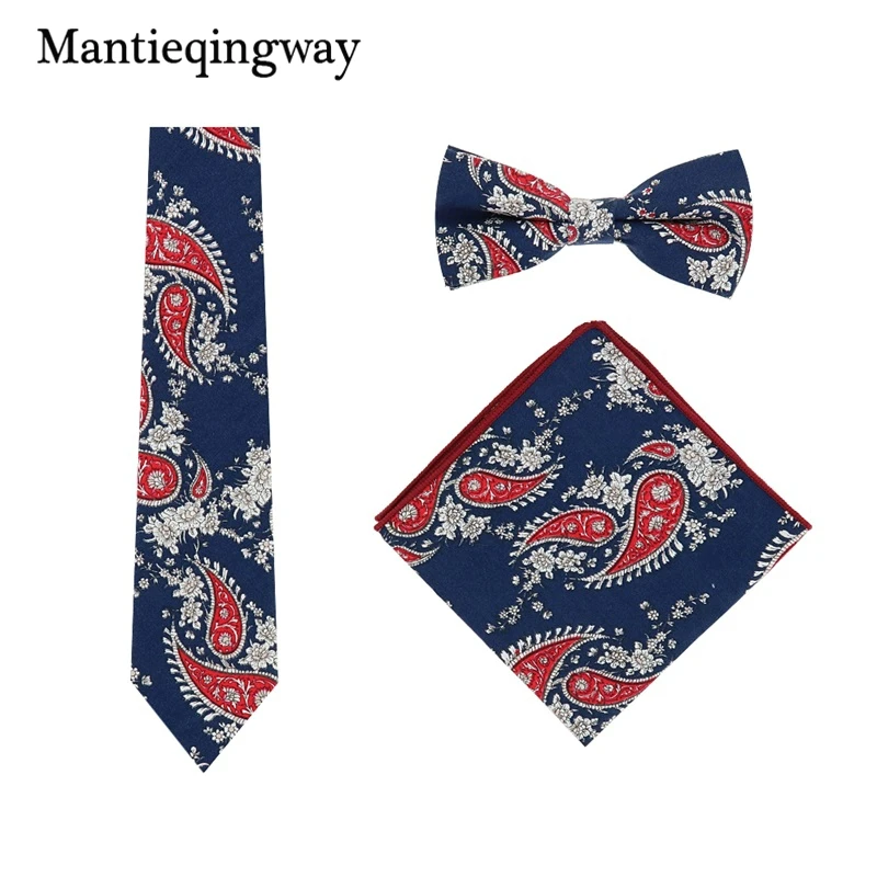 Mantieqingway для мужчин галстук-бабочка платок галстук комплекты хлопок Цветочный шейный платок и комплекты носовых платков для мужской, карманный, квадратный узкие шейный галстук-бабочка
