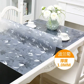 

Waterproof Oilproof Tablecloth Flower Printed PVC Transparent Tablecloth Dining Placemat Pad Coffee Table Mat Thickness 1.0mm