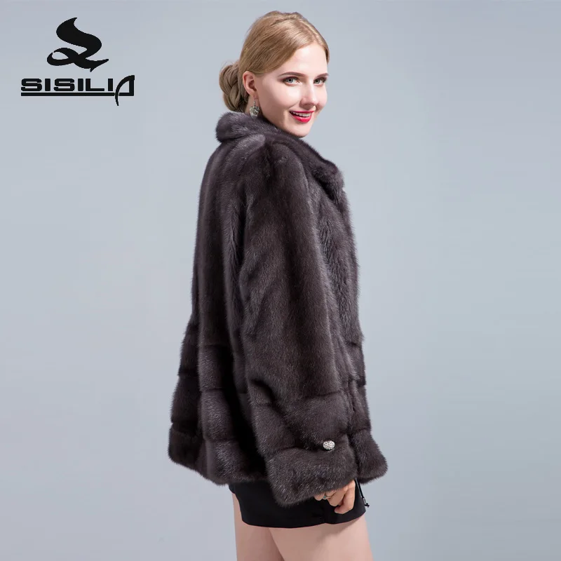 SISILIA 2018 Новое Женское натуральное замшевое меховое пальто Высокое качество